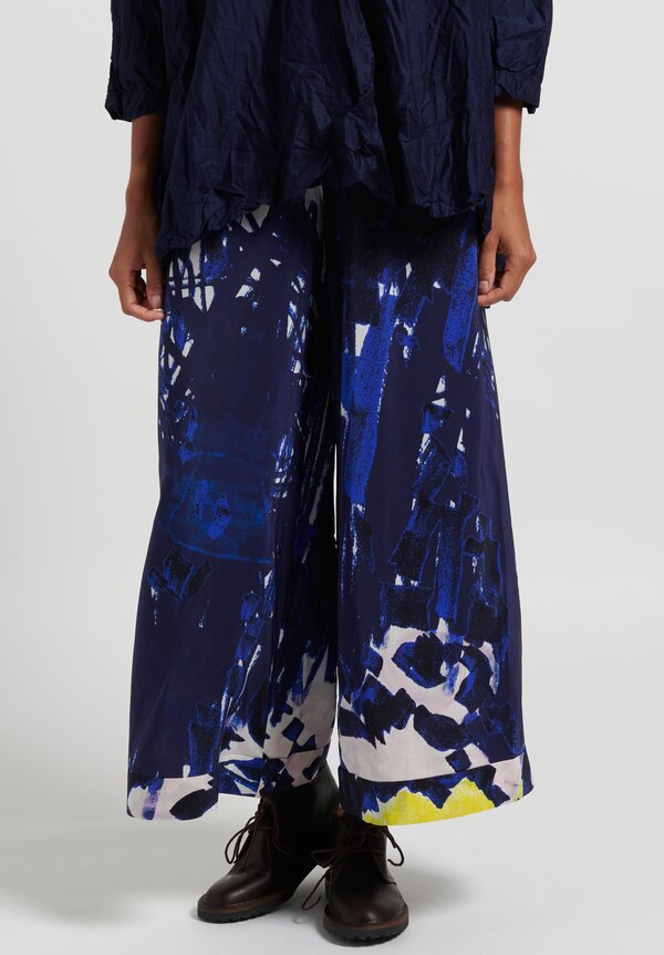 Daniela Gregis Silk, Wide Leg ''Drawing'' Pants in Blue/White	