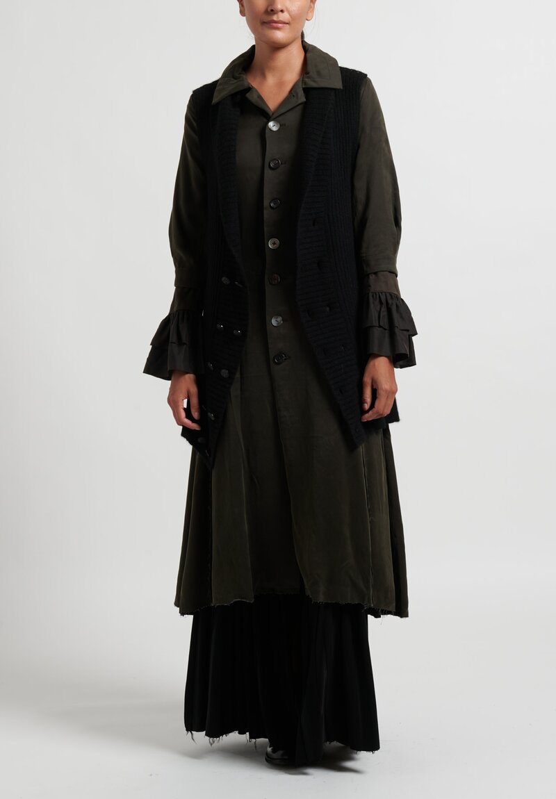 A Tentative Atelier Deconstructed ''Madeleine A.'' Coat in Olive & Black	