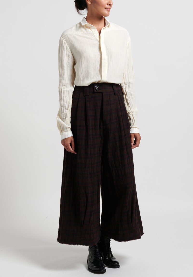 A Tentative Atelier ''Gabrielle'' Raw Edge Checkered Pants in Dark Brown	