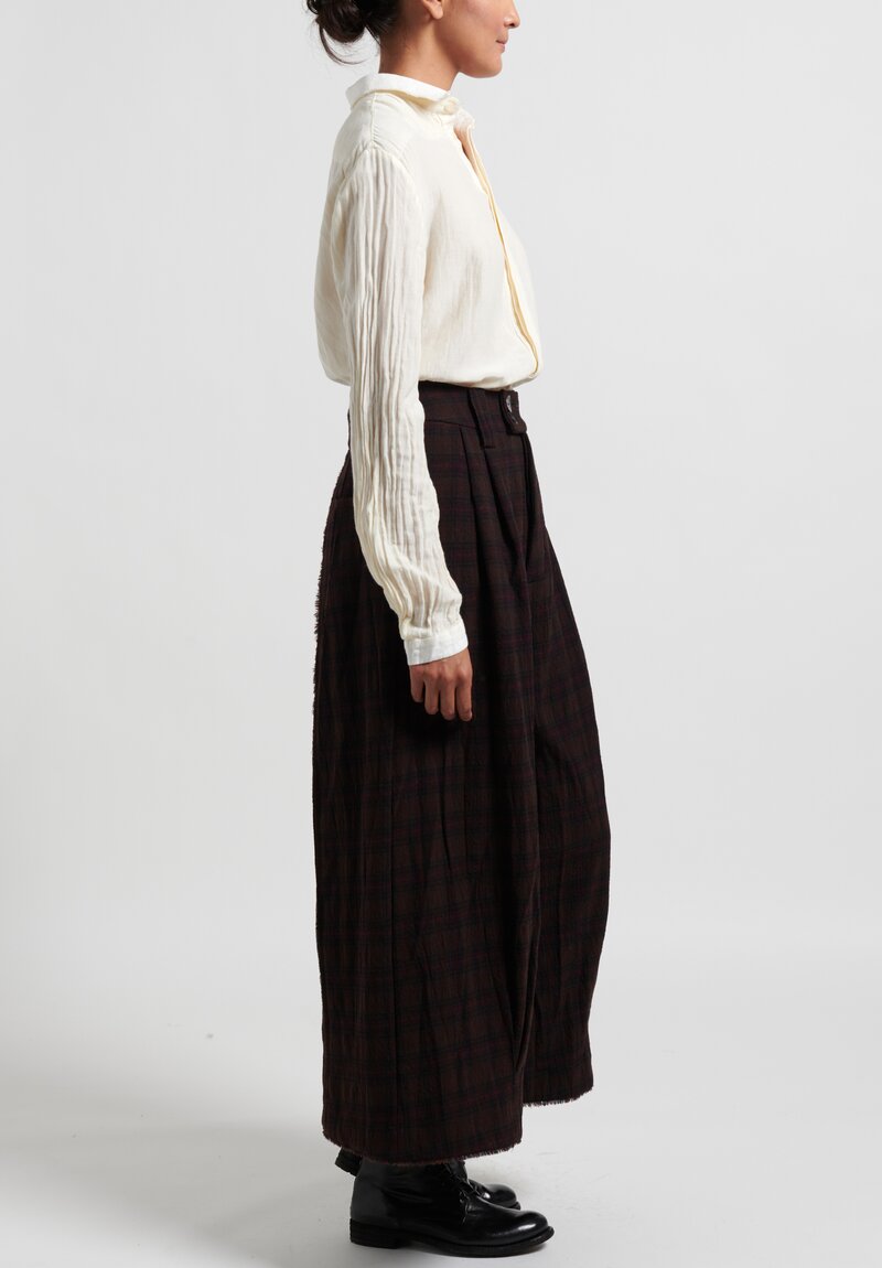 A Tentative Atelier ''Gabrielle'' Raw Edge Checkered Pants in Dark Brown	