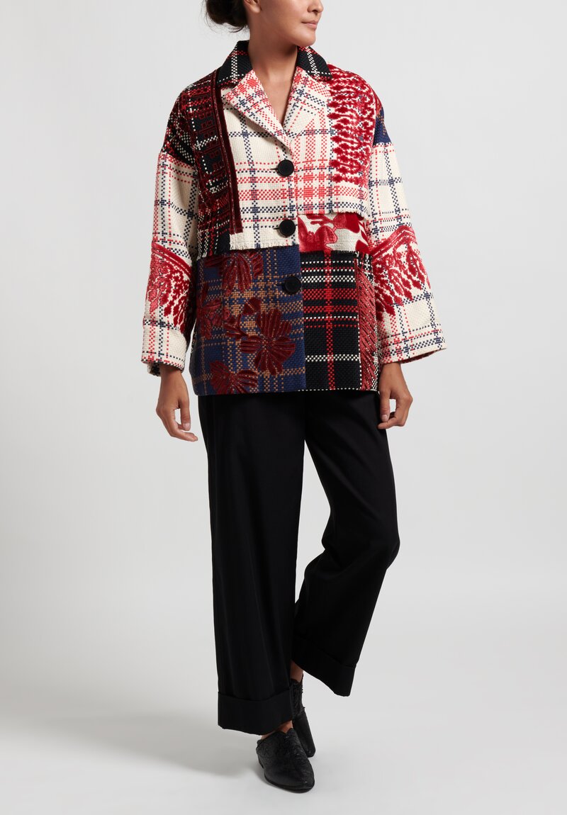 Biyan ''Calice'' Mosaic Tweed Jacket in Red & Ecru	