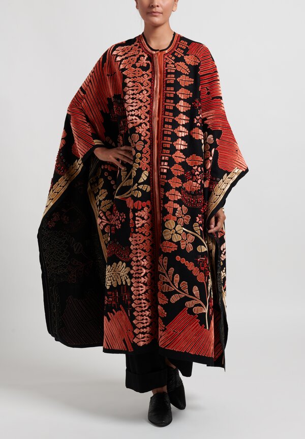Biyan Harmony Embroidered/Beaded Cape Coat	