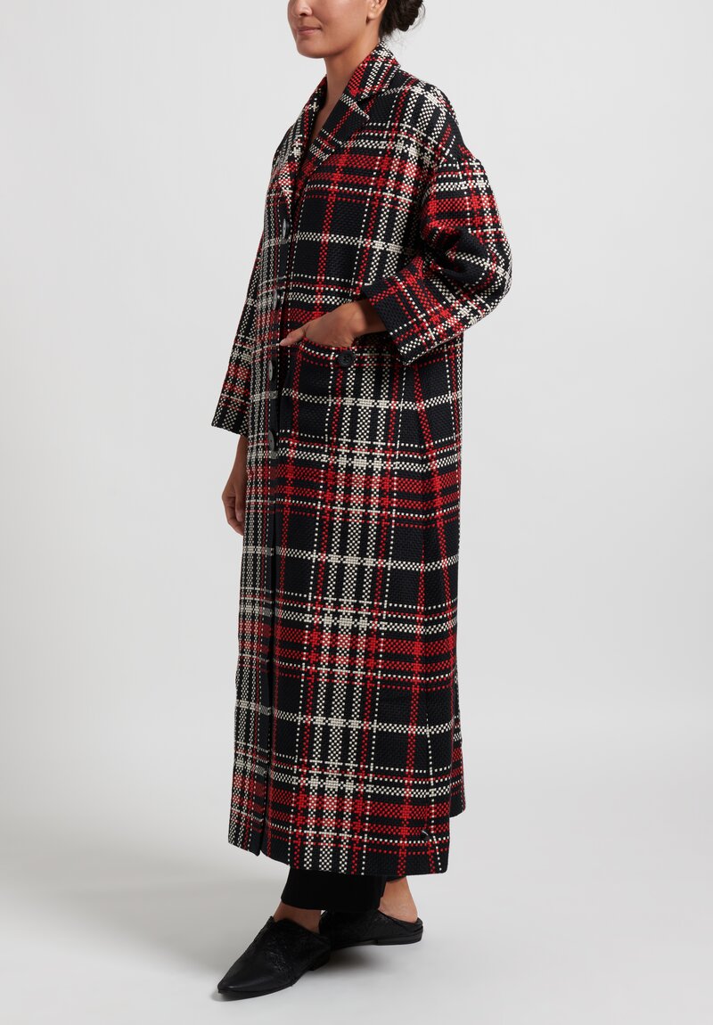 Biyan ''Halexa'' Long Tweed Coat in Black & Red	