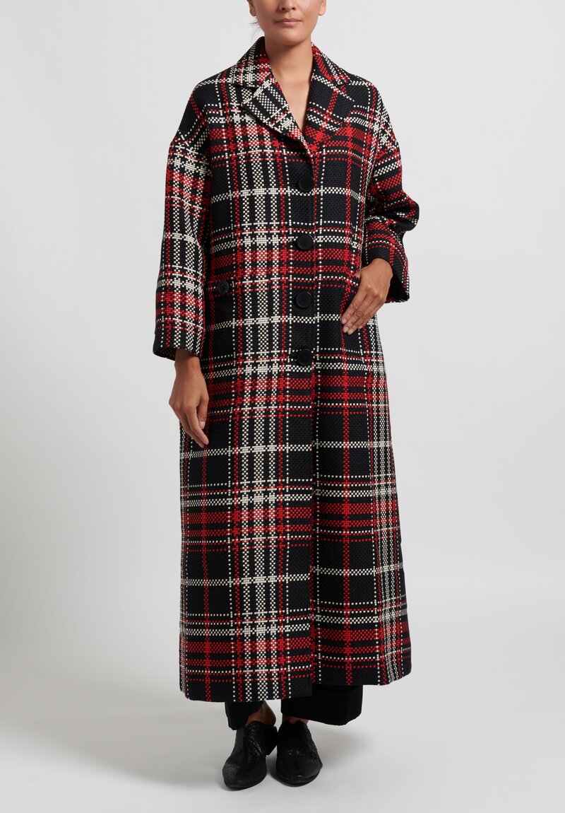 Biyan ''Halexa'' Long Tweed Coat in Black & Red	