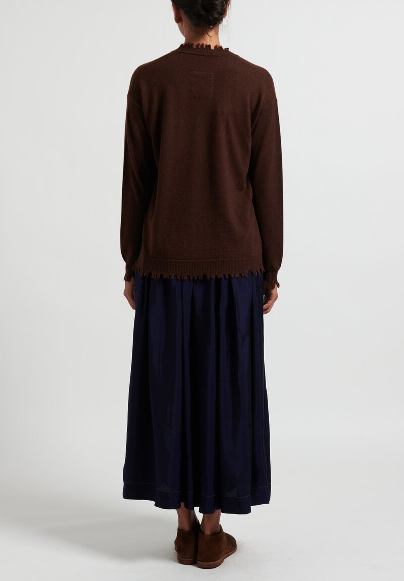 Uma Wang Cashmere V-Neck Sweater in Red-Brown	