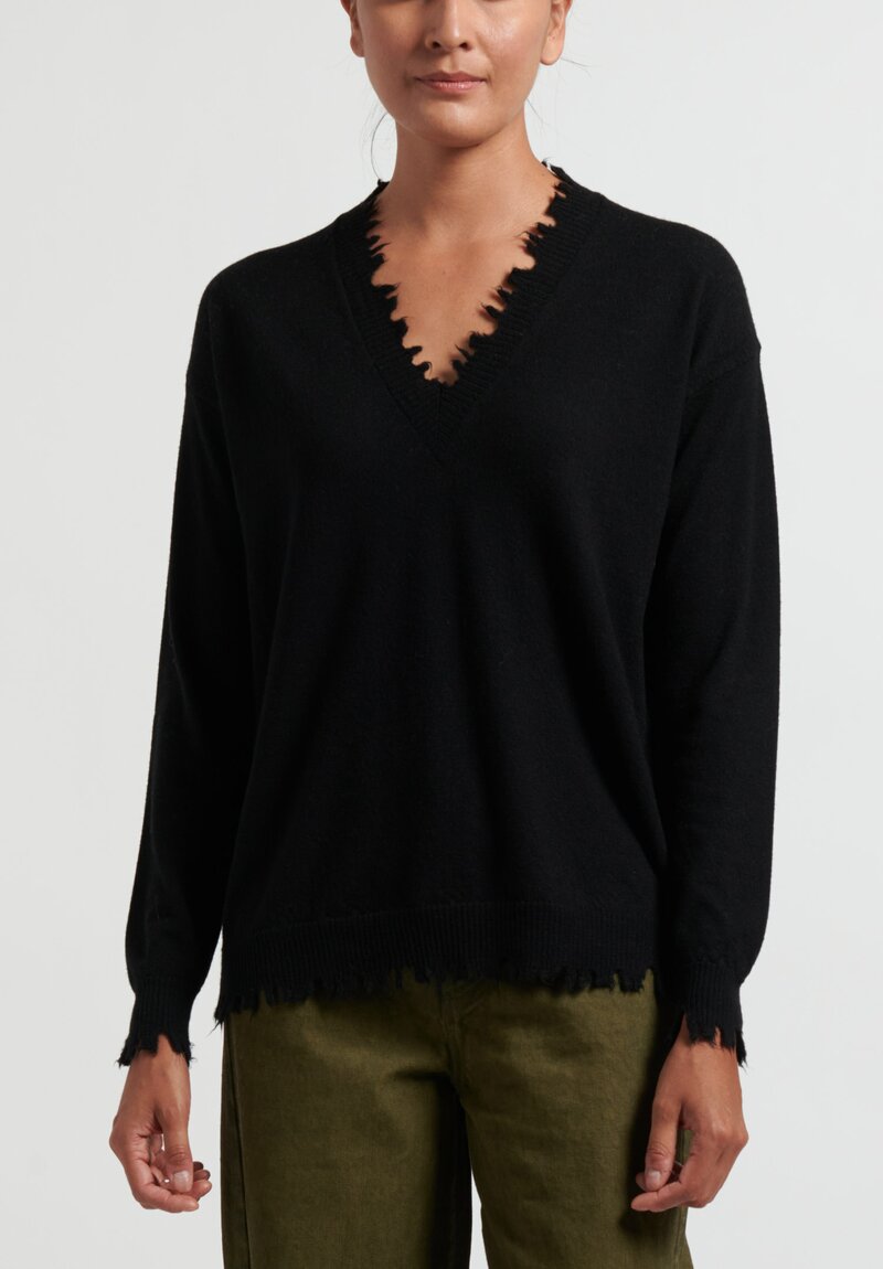 Uma Wang Cashmere V-Neck Sweater in Black	