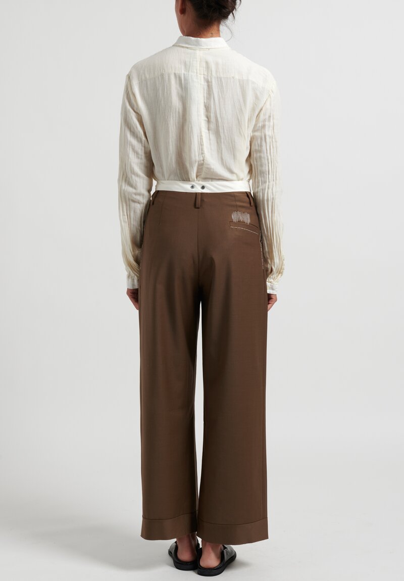 Umit Unal Wool Pleated Pants in Brown	