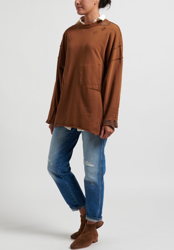 Umit Unal Long Exposed Seam Top in Tobacco Brown	