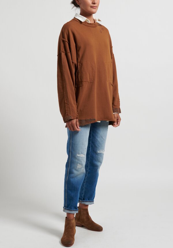 Umit Unal Long Exposed Seam Top in Tobacco Brown	