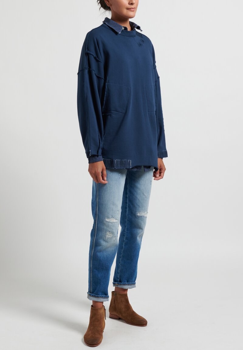 Umit Unal Long Exposed Seam Top in Dusty Blue	
