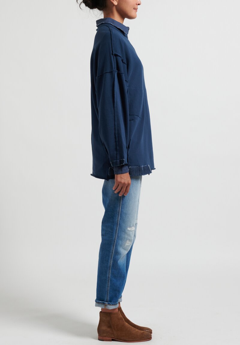 Umit Unal Long Exposed Seam Top in Dusty Blue	