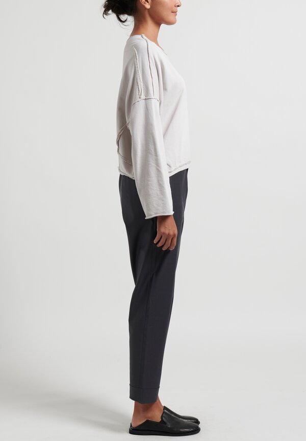 Umit Unal Collarless Exposed Seam Top in Off-White	