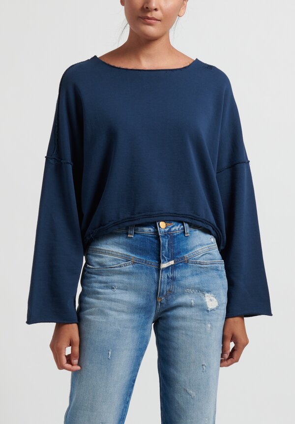 Umit Unal Collarless Exposed Seam Top in Dusty Blue	