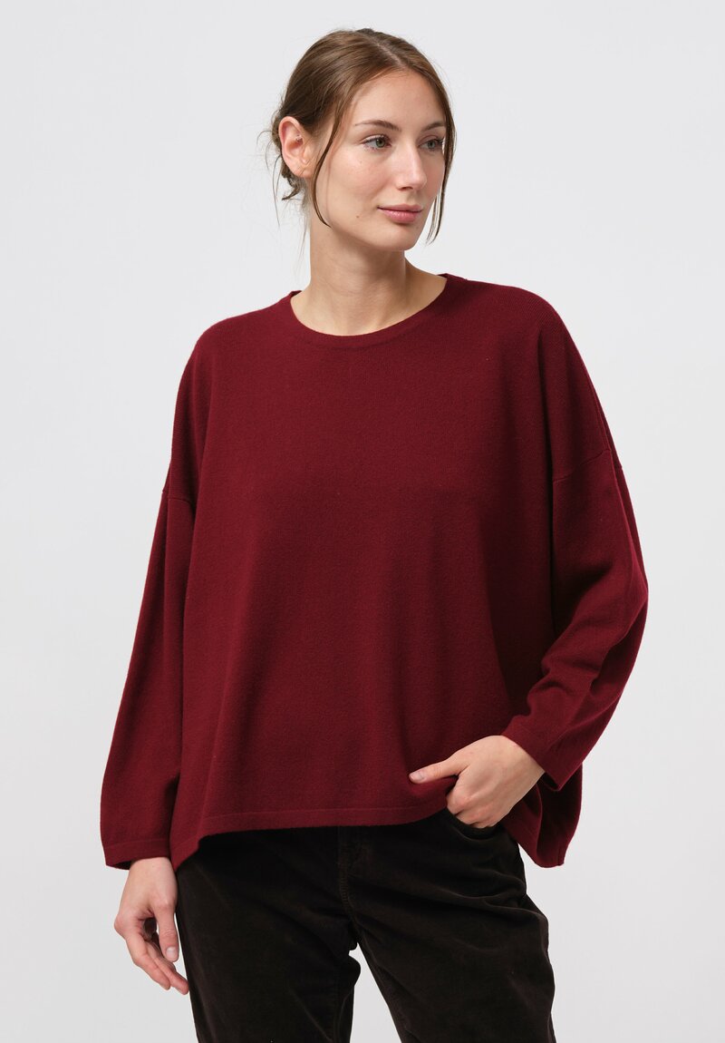 Hania New York Cashmere Sasha Short Crewneck Sweater in Drama Red	