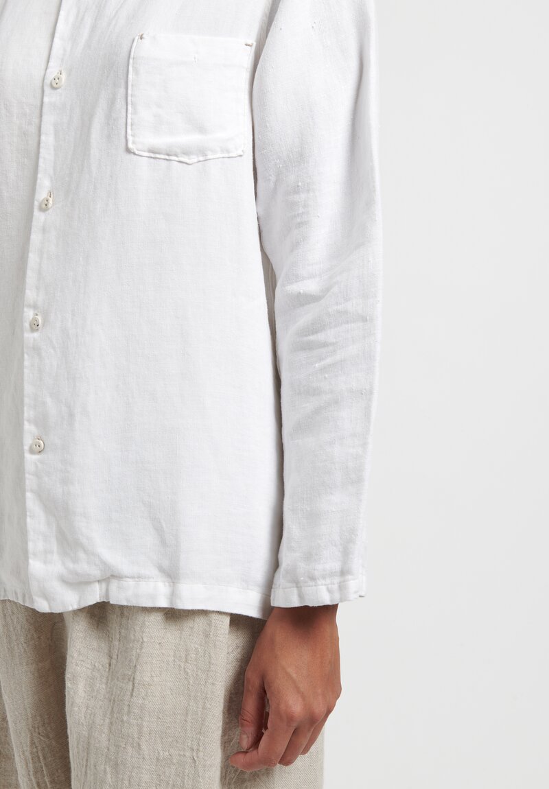 Kaval Linen Collarless Shirt in White | Santa Fe Dry Goods