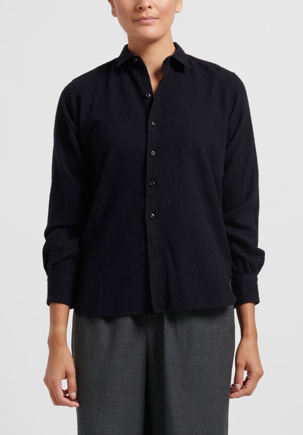 Kaval Wool/Cashmere Simple Shirt in Navy Blue	