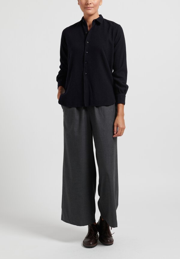 Kaval Wool/Cashmere Simple Shirt in Navy Blue	