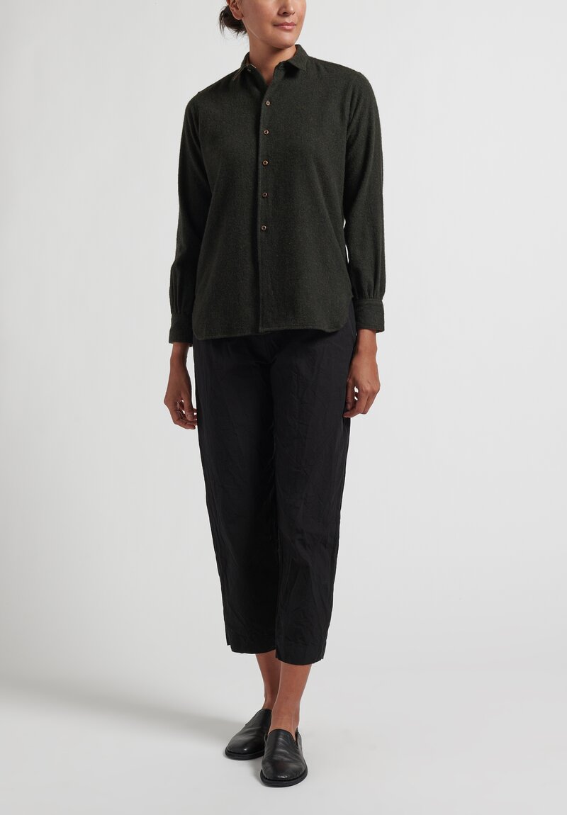 Kaval Wool/Cashmere Simple Shirt in Olive Green	