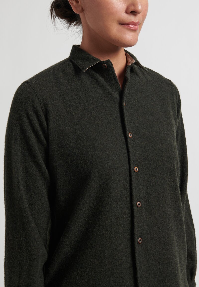 Kaval Wool/Cashmere Simple Shirt in Olive Green	