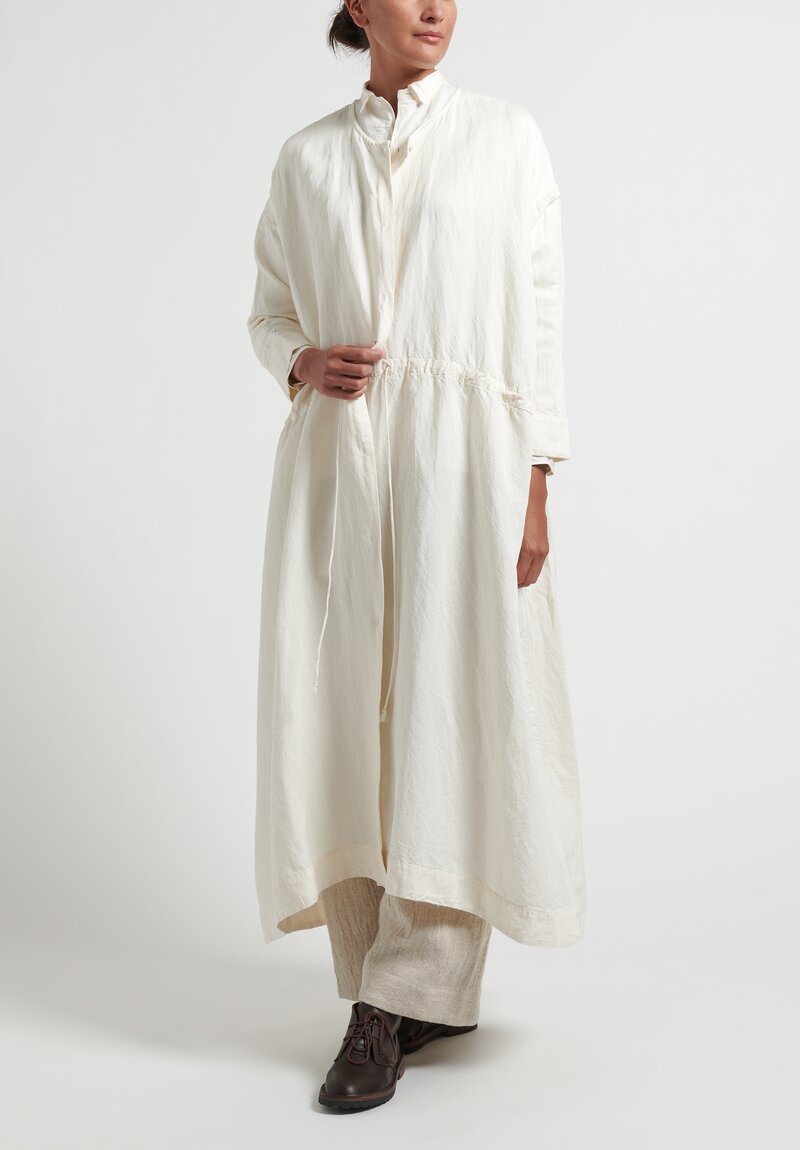 Kaval Front Button Silk Twill Dress in Natural White	