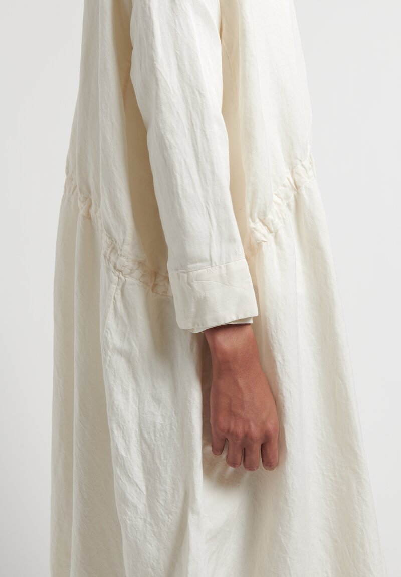 Kaval Front Button Silk Twill Dress in Natural White	