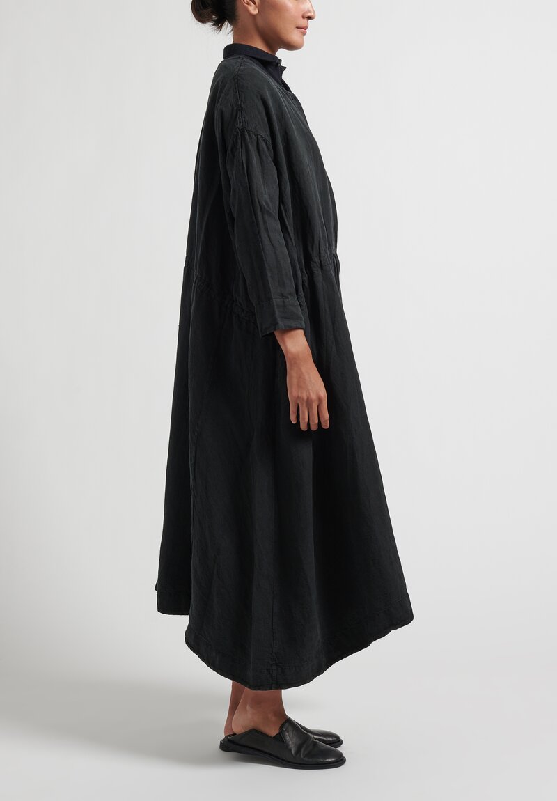 Kaval Front Button Silk Twill Duster Dress in Black	
