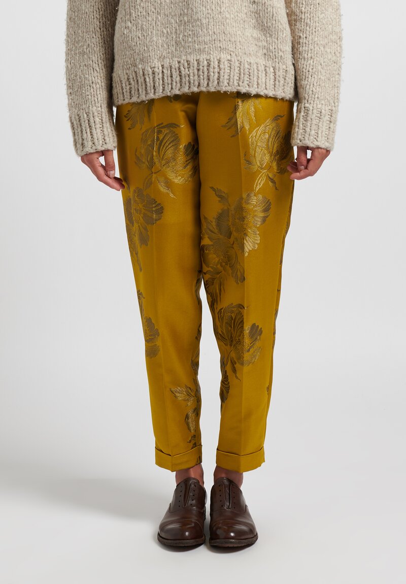 Zanini Floral Silk Jacquard Pants in Oro Yellow	