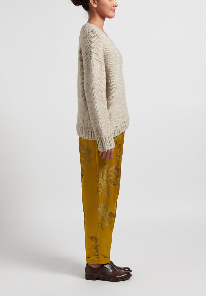 Zanini Floral Silk Jacquard Pants in Oro Yellow	