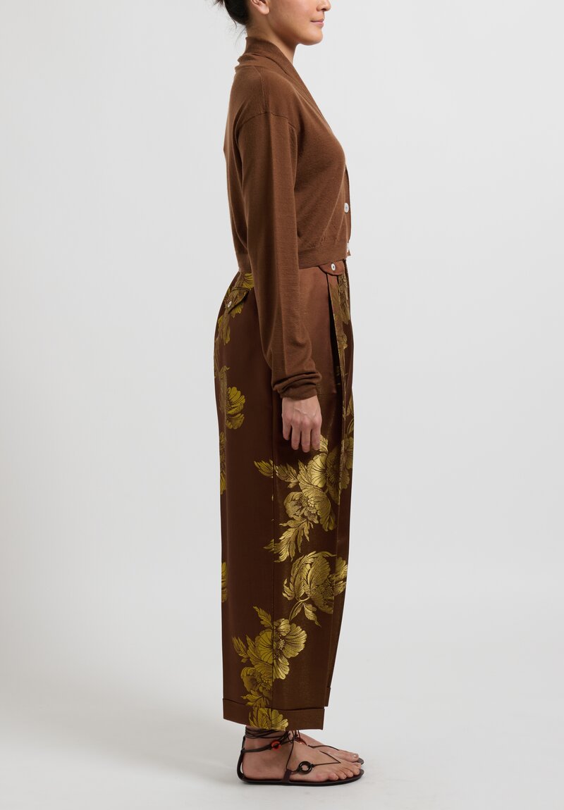 Zanini Floral Silk Jacquard Pants in Marrone Brown
