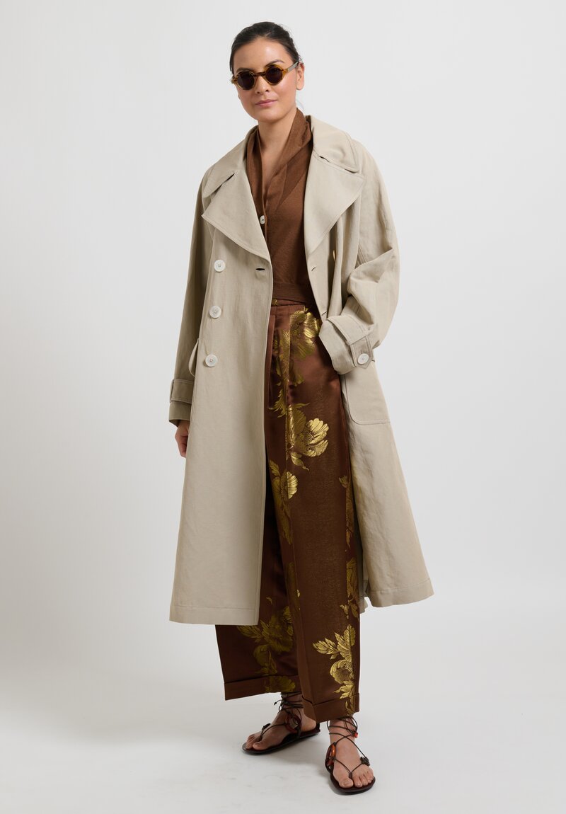Zanini Floral Silk Jacquard Pants in Marrone Brown