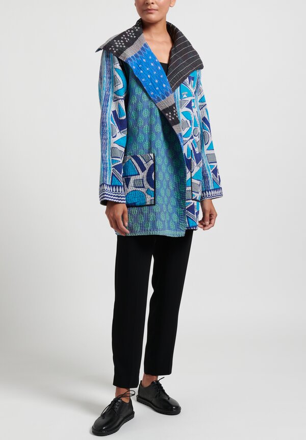 Mieko Mintz 4-Layer Vintage Cotton Pocket Jacket in Turquoise/Blue		