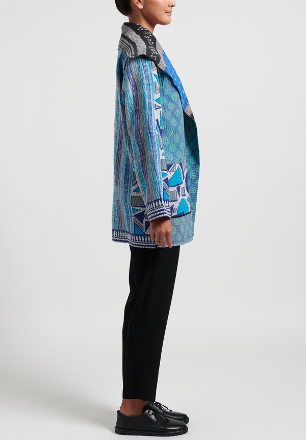 Mieko Mintz 4-Layer Vintage Cotton Pocket Jacket in Turquoise/Blue	