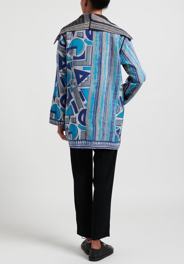 Mieko Mintz 4-Layer Vintage Cotton Pocket Jacket in Turquoise/Blue	