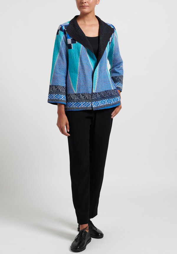 Mieko Mintz 4-Layer Vintage Cotton Short Jacket in Aqua Blue/Black	