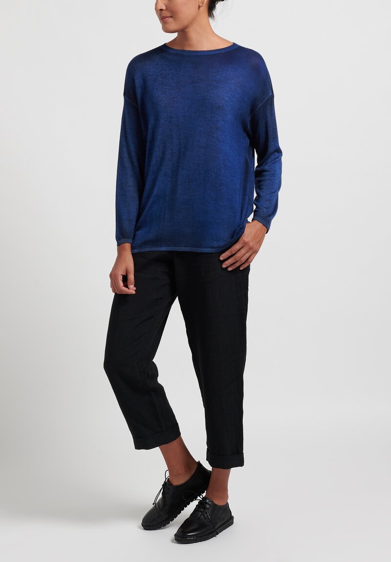 Avant Toi Cashmere/Silk Barchetta Sweater in Nero/Ocean Blue	