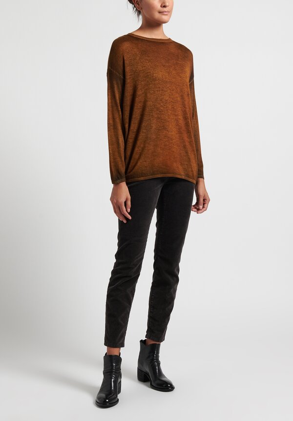 Avant Toi Cashmere/ Silk Lightweight Barchetta Sweater	in Nero/Ocre Orange