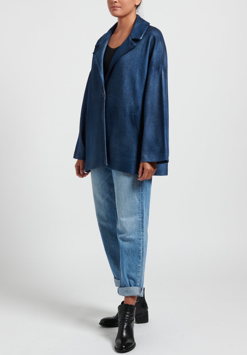Avant Toi Felted A-Line Jacket in Nero/Deep Blue	
