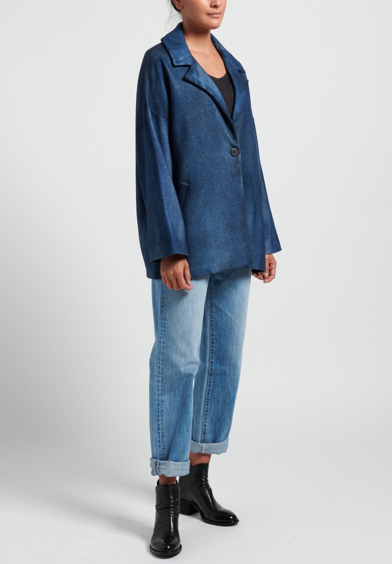 Avant Toi Felted A-Line Jacket in Nero/Deep Blue	