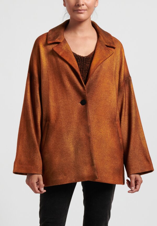 Avant Toi Wool/Cashmere Felted Aline Jacket in Nero/Ocra Orange