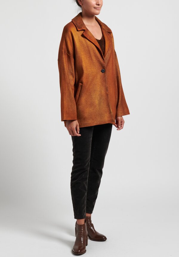 Avant Toi Wool/Cashmere Felted Aline Jacket in Nero/Ocra Orange