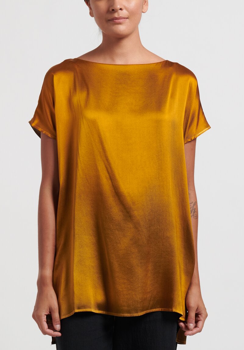 Avant Toi Silk Short Sleeve Blouse Nero/Ocra Orange	