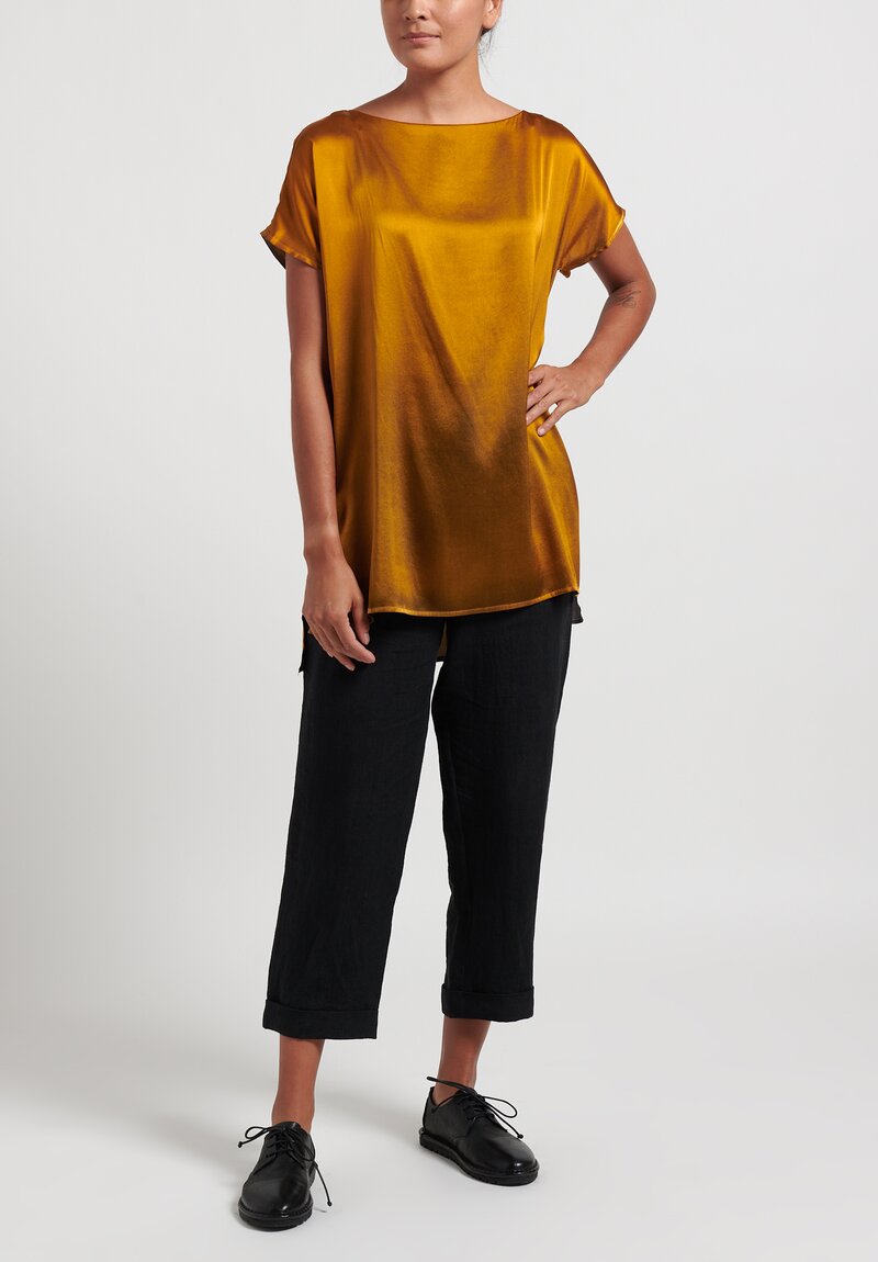 Avant Toi Silk Short Sleeve Blouse Nero/Ocra Orange	
