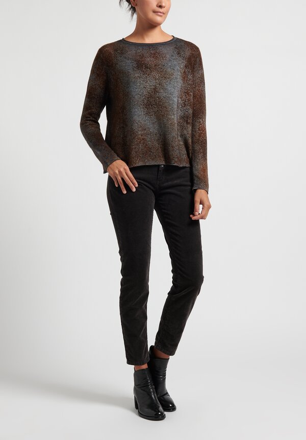 Avant Toi Speckled & Hand Painted Loose Knit Sweater in Husky Grey/Cioccolato Brown	