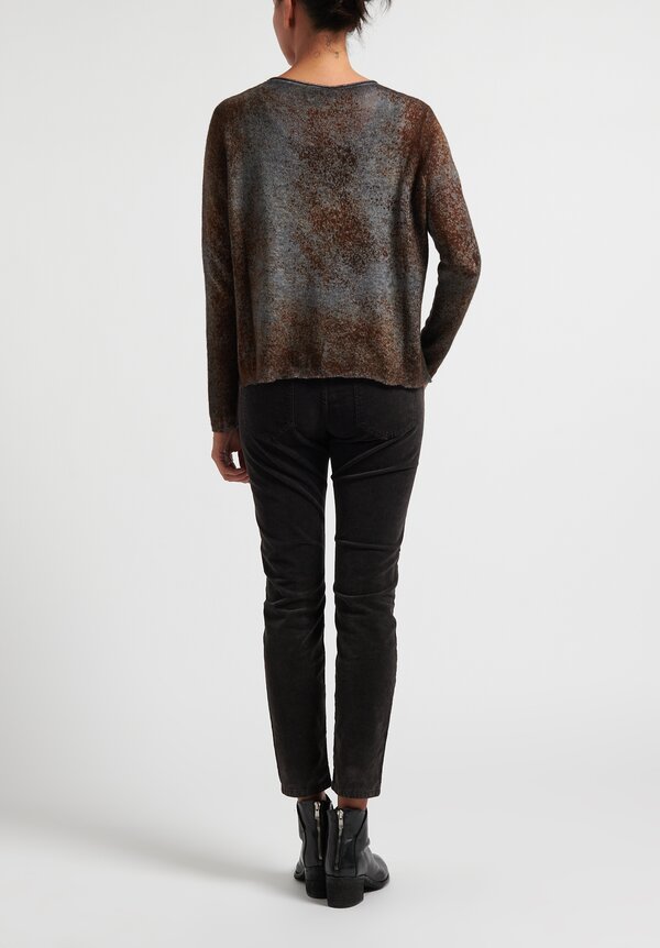 Avant Toi Speckled & Hand Painted Loose Knit Sweater in Husky Grey/Cioccolato Brown	