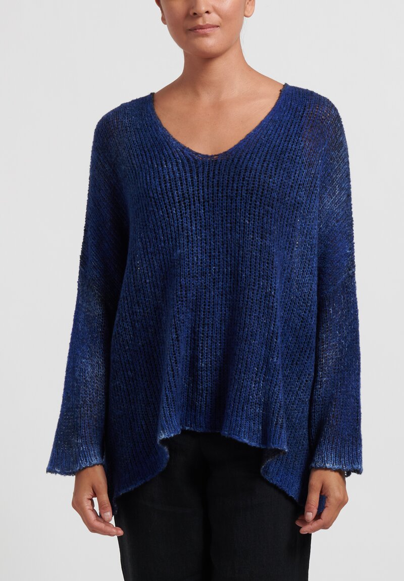 Avant Toi Deep V-Neck Sweater in Nero/Ocean Blue	
