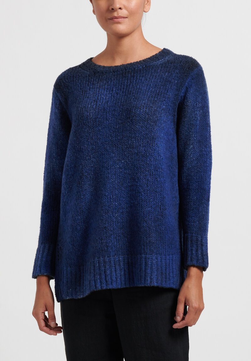 Avant Toi Medium Weight Side Slit Sweater in Nero/Ocean Blue