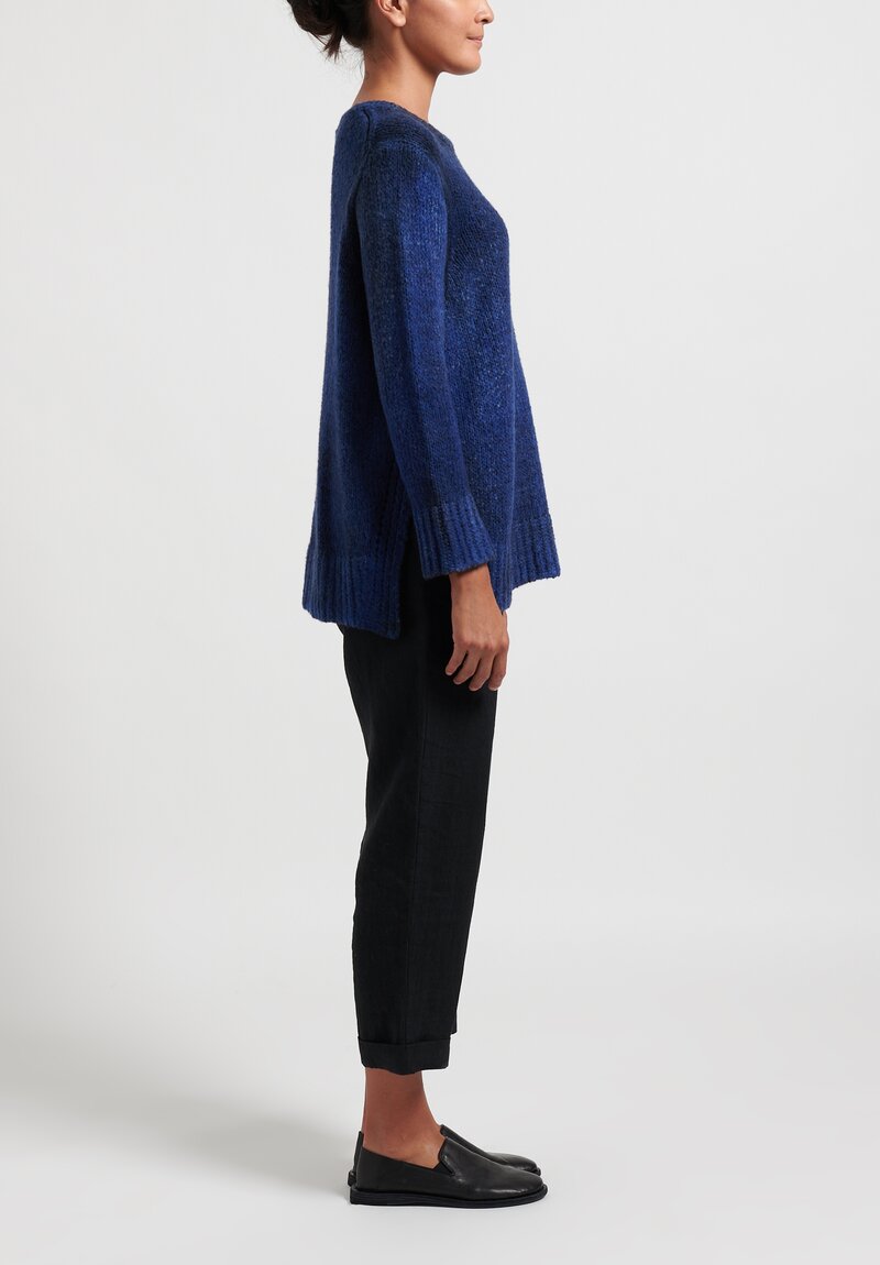 Avant Toi Medium Weight Side Slit Sweater in Nero/Ocean Blue