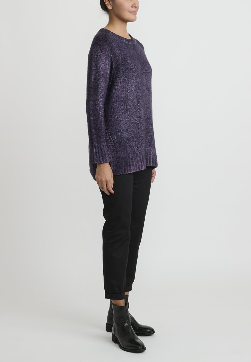 Avant Toi Medium Weight Side Slit Sweater in Nero/ Mauve Purple