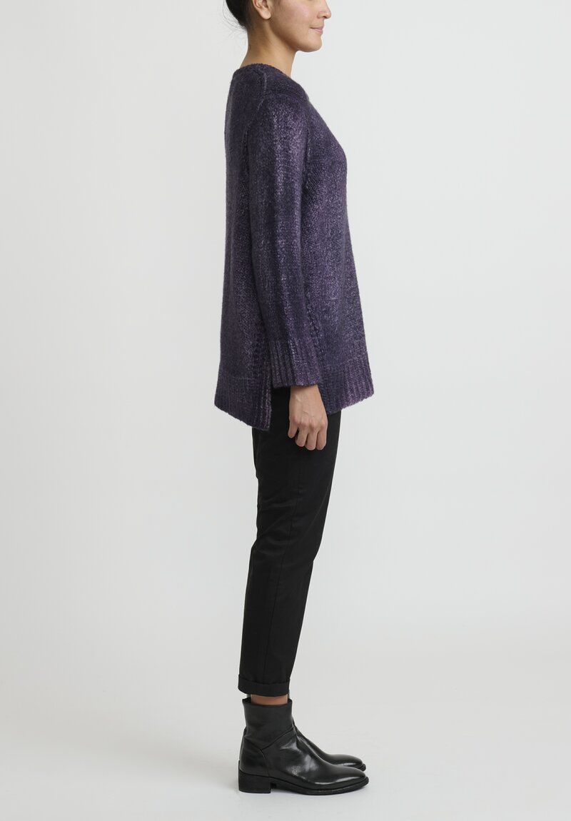 Avant Toi Medium Weight Side Slit Sweater in Nero/ Mauve Purple