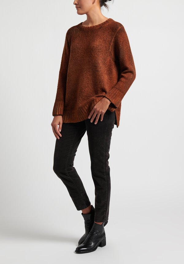 Avant Toi Medium Weight Side Slit Sweater in Nero/ Ocra Orange